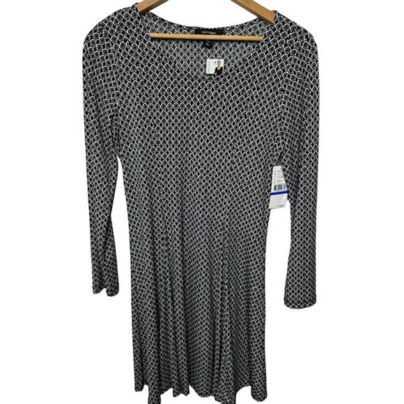 NEW Karen Kane Godet Long Sleeve Mini Dress in Black/White Diamond Print Size XL - Picture 4 of 14